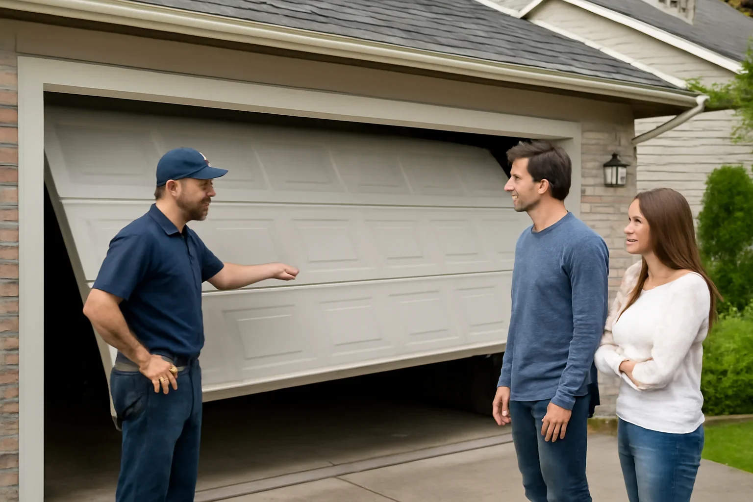 Garage door off-track repair for a residential property in Willowbrook, Langley