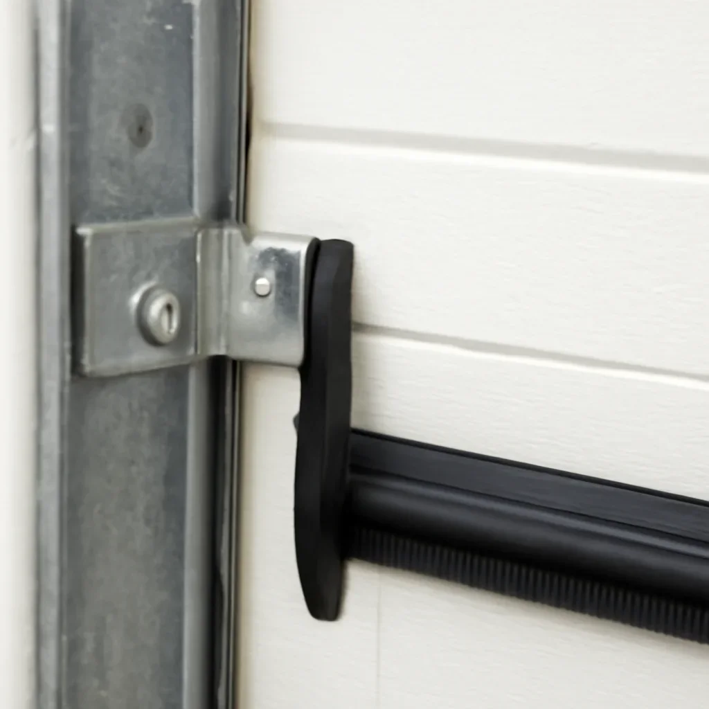 Close view of garage door bottom seal and perimeter weather stripping
