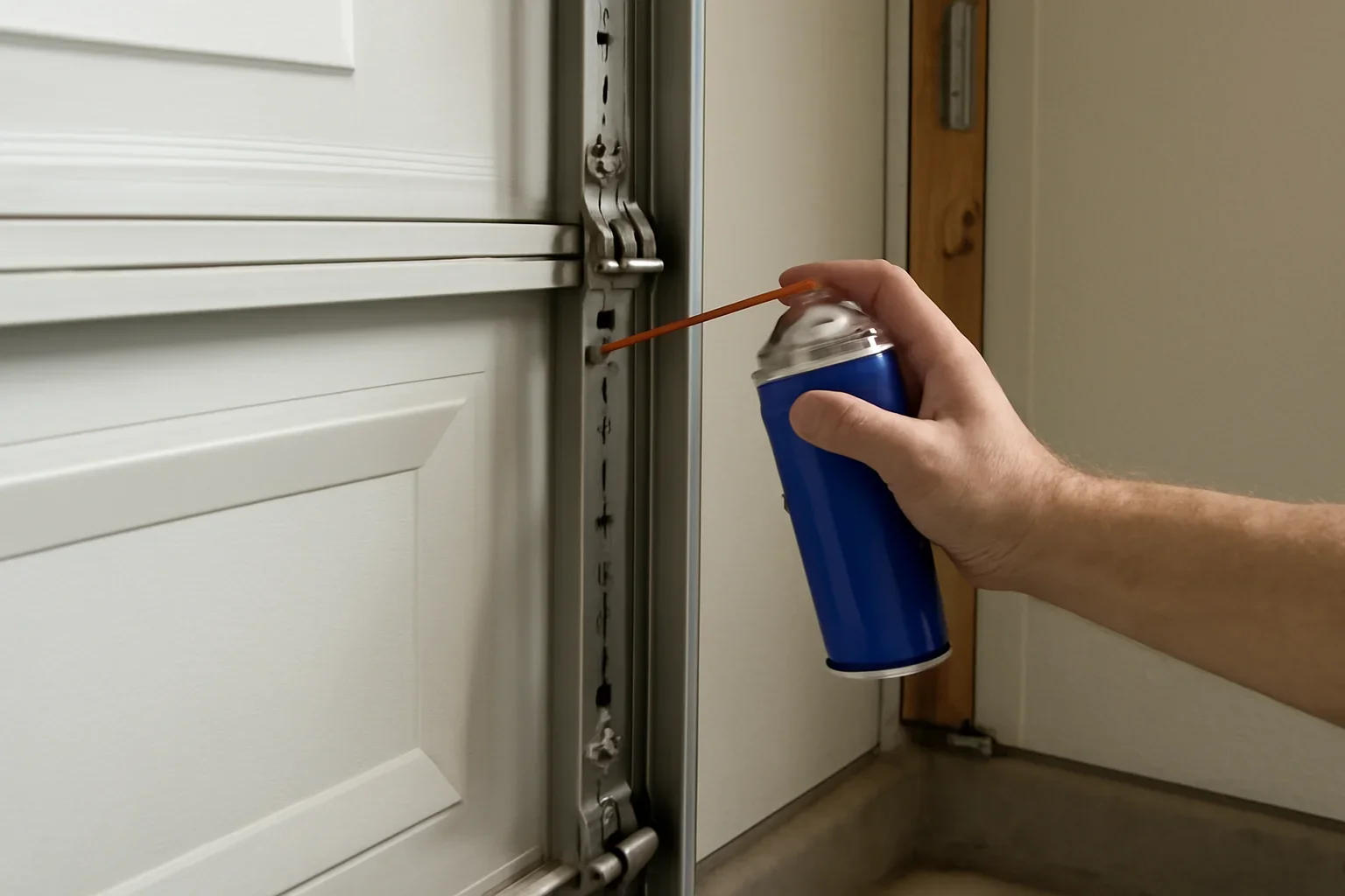 Homeowner reviewing garage door lubrication points in Langley