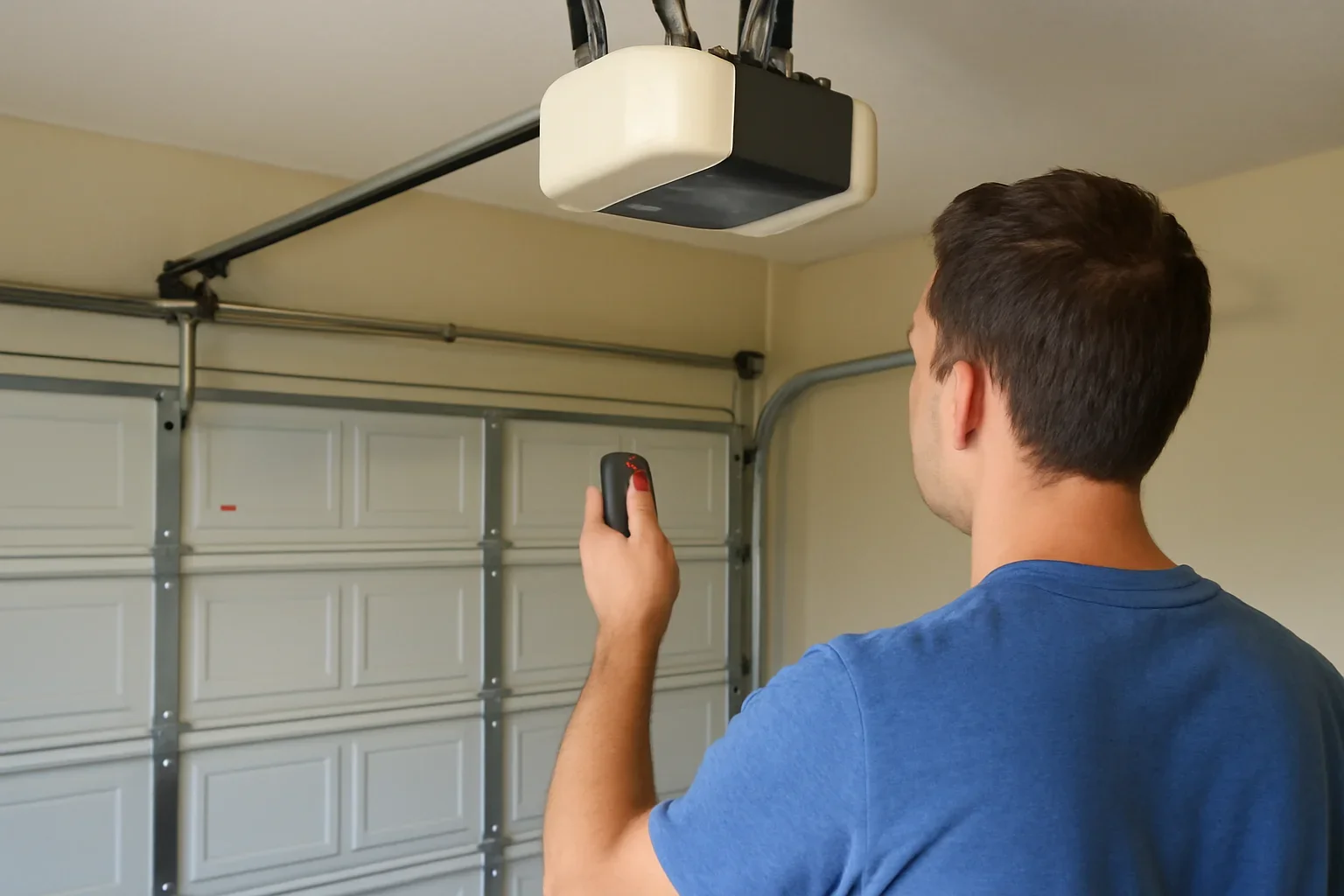 Homeowner preparing to program a garage door opener in Langley