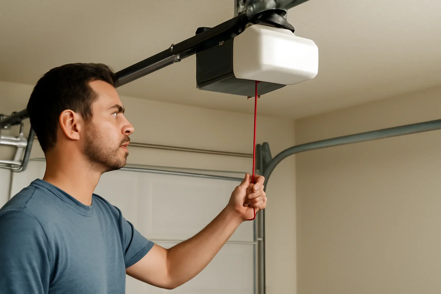 Homeowner reviewing how to reset a garage door opener in Langley